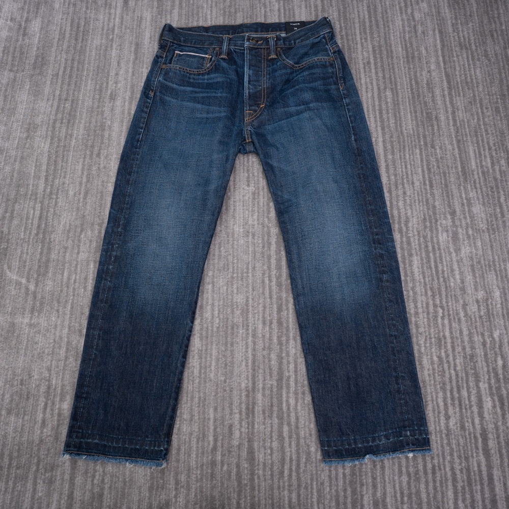 Vince Jeans Women 25 Fit 29 Blue Straight Leg Button Fly Raw Hem Cotton USA Made